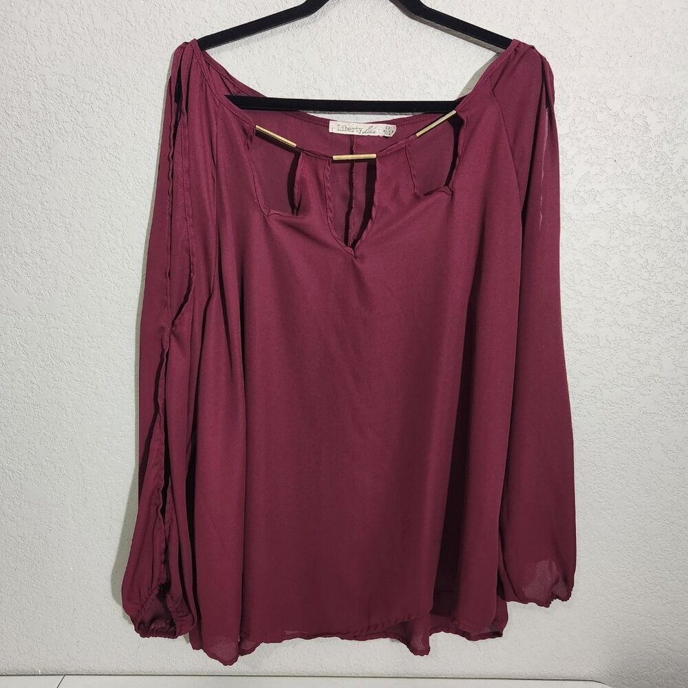 Liberty Love Blouse Womens 2XL Keyhole Long Sleeve Split Shoulder Boho Top